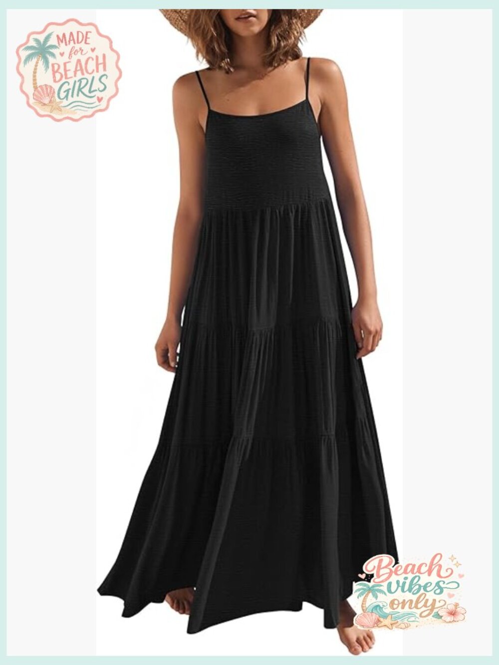 Sleeveless Spaghetti Strap Tiered Maxi Dress Flowy Boho Sundress Beach Vacation
